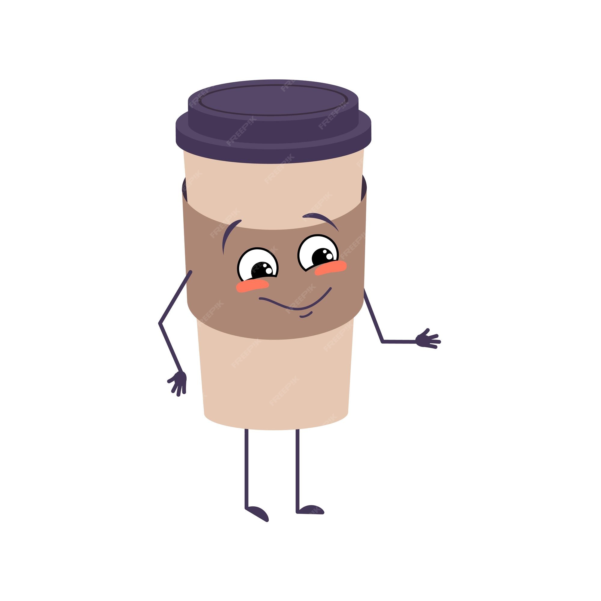 Premium Vector | Cute character a cup of coffee with joy emotions ...