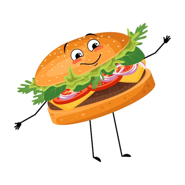 Premium Vector | Cute character hamburger with happy emotions