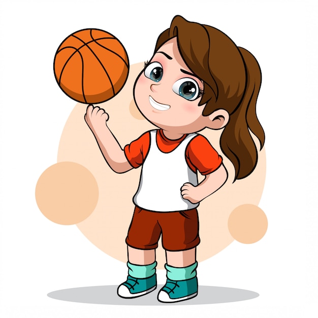 女子バスケットボール選手のかわいいキャラクター プレミアムベクター