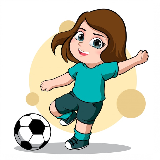 女子サッカー選手のかわいいキャラクター プレミアムベクター