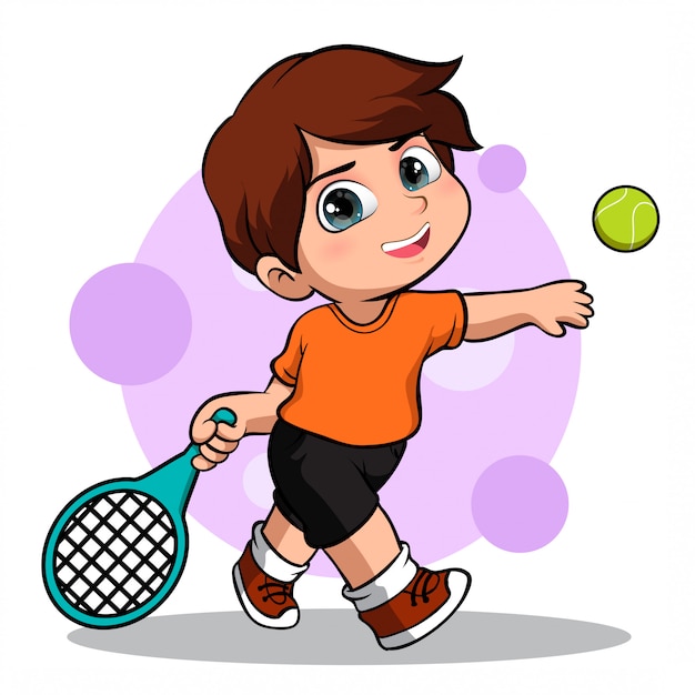 男性テニス選手のかわいいキャラクター プレミアムベクター