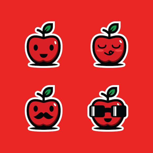 かわいいキャラクターの赤いリンゴの果実 プレミアムベクター