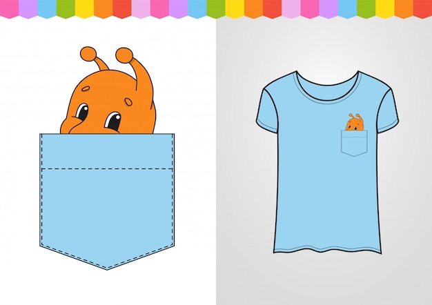 Download Cute character in shirt pocket. snail mollusk. | Premium ...