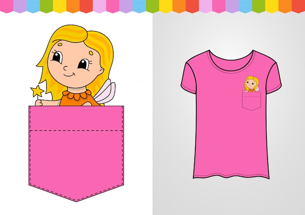 Download Cute character in shirt pocket. Vector | Premium Download