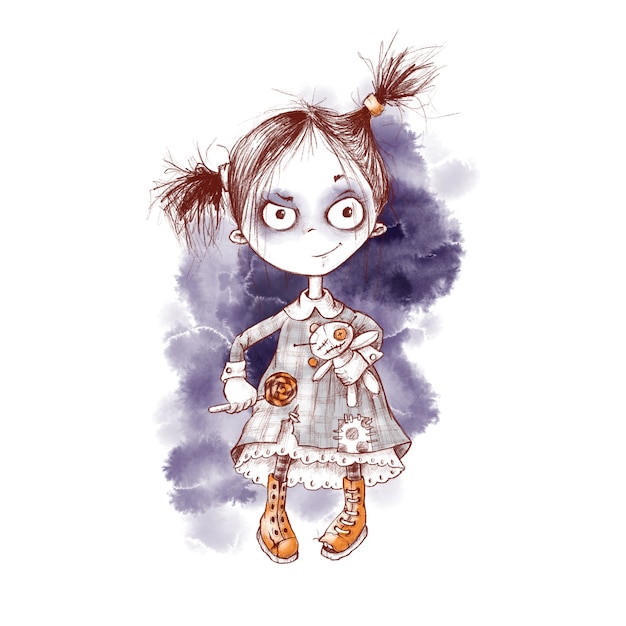 Premium Vector Cute Character Zombie Ghost Girl Watercolor Illustration For Halloween