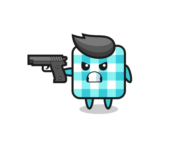 Premium Vector | The cute checkered tablecloth character shoot with a gun