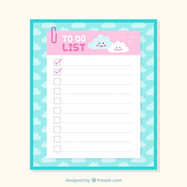 Cute checklist template with clouds in flat design Vector Free Download