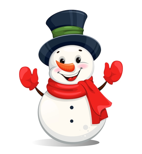 Premium Vector Cute Cheerful Christmas Snowman Funny Snowman Cartoon Character