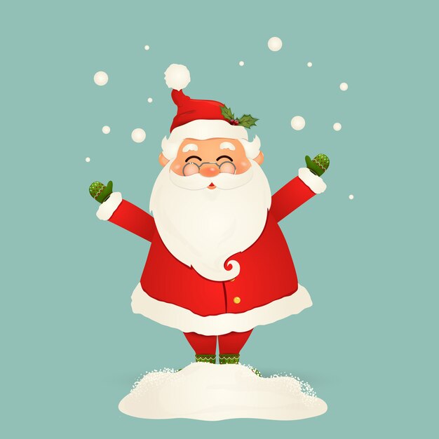 Premium Vector Cute Cheerful Funny Santa Claus With Glasses Waving Hands And Greeting Falling Snow Snowdrift Isolated Santa Clause For Winter And New Year Holidays Happy Santa Claus Cartoon Character