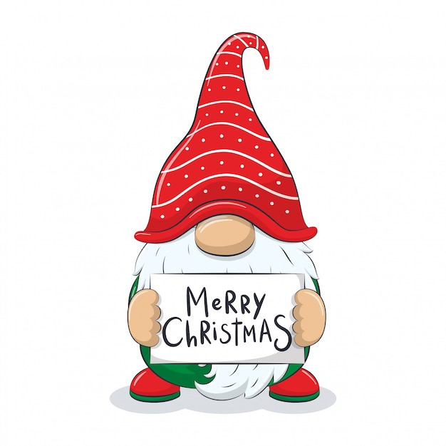 Premium Vector Cute cheerful gnome with phrase "merry christmas".