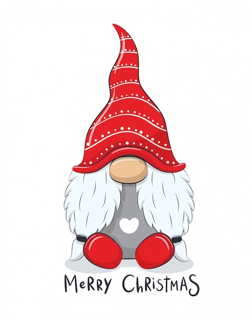 Download Premium Vector Cute Cheerful Gnome With Phrase Merry Christmas