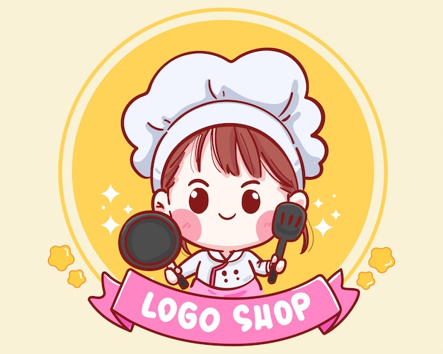 Download Free Cute Chef Holding Pan And Spatula For Shop Logo Premium Vector Use our free logo maker to create a logo and build your brand. Put your logo on business cards, promotional products, or your website for brand visibility.