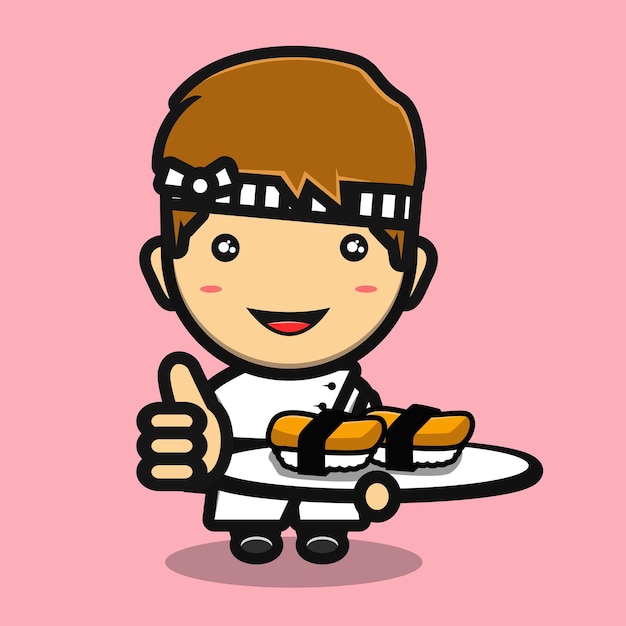 Premium Vector | Cute chef making sushi mascot cartoon