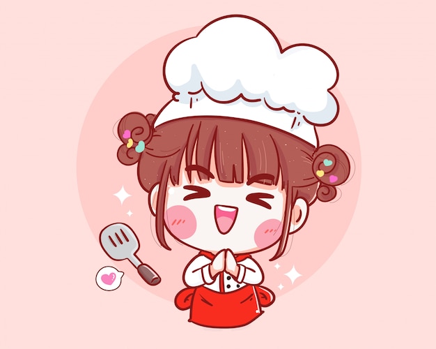 Premium Vector | Cute chef with spatula