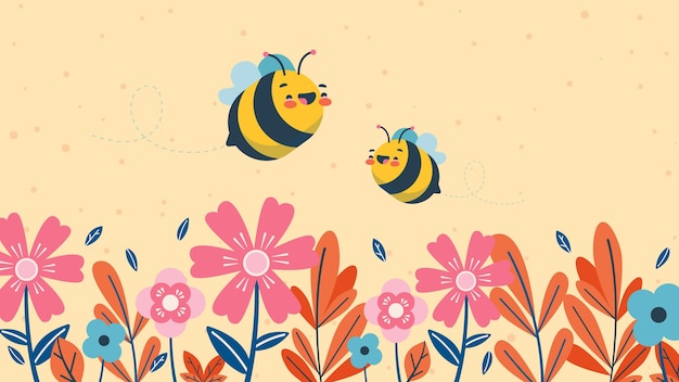 かわいい子供のような蜂の動物のデスクトップの壁紙 無料のベクター