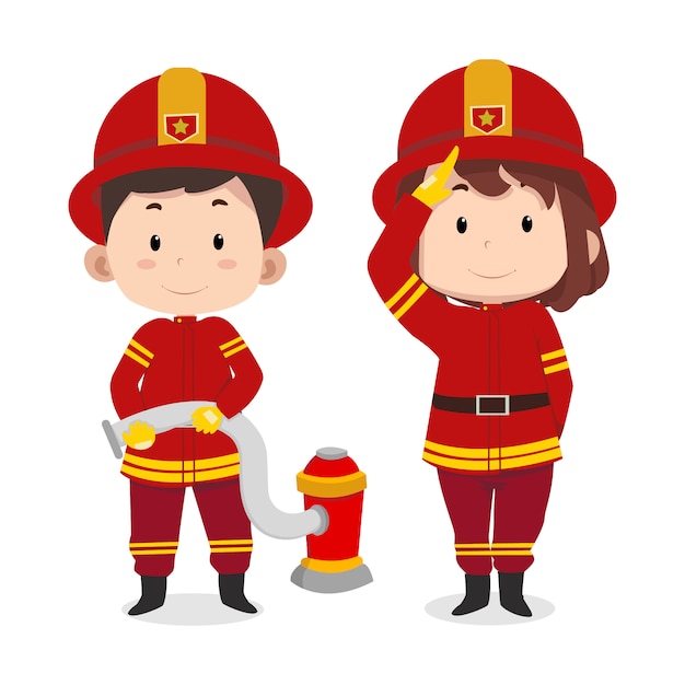 Premium Vector | Cute Young Fireman Cartoon Coloring Book Page For Kids