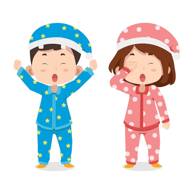 Cute children characters in pajamas | Premium Vector