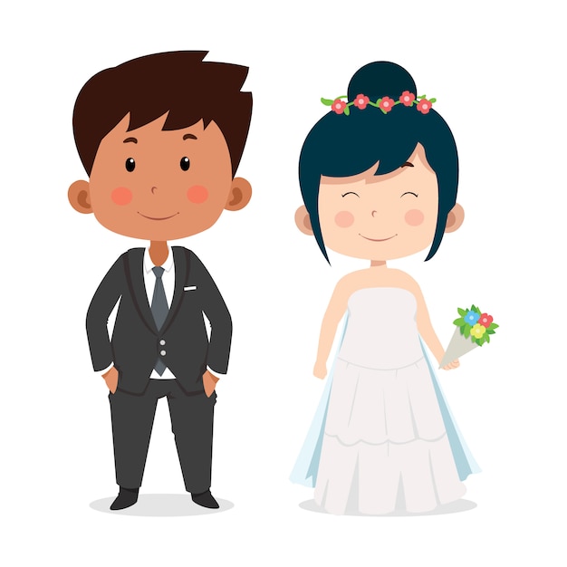 かわいい子供たちのキャラクターの結婚式 プレミアムベクター