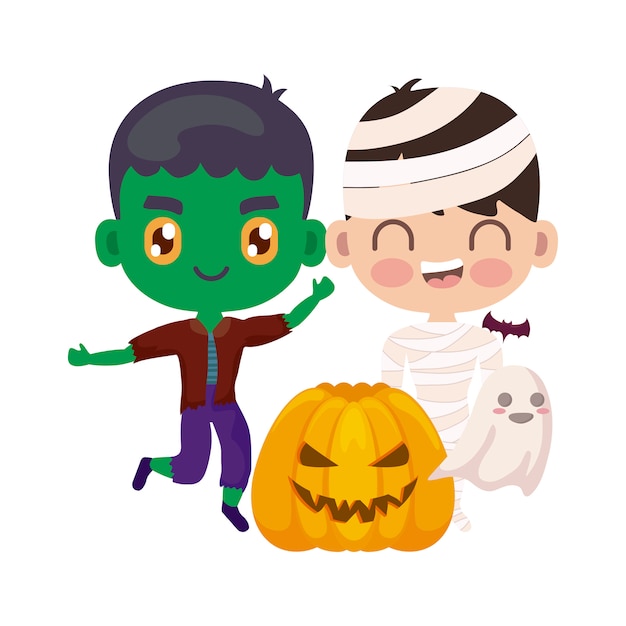 Cute children disguised in halloween Vector | Premium Download