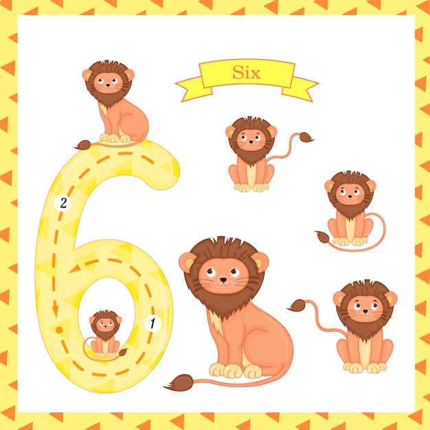 premium-vector-cute-children-flashcard-number-six-tracing-with-6-lions