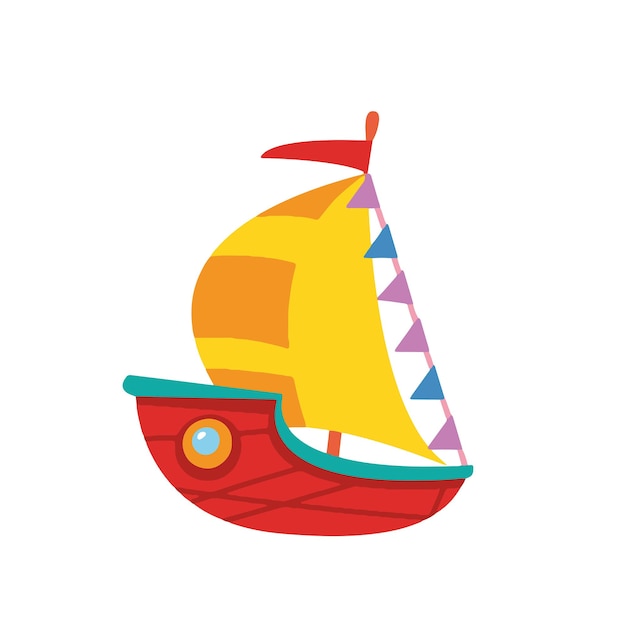 Premium Vector | Cute children s boat with a yellow sail sea transport ...