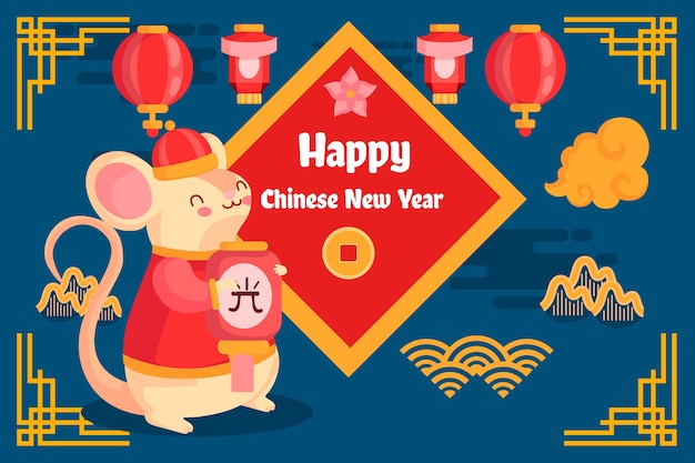 Free Vector | Cute chinese new year in flat design