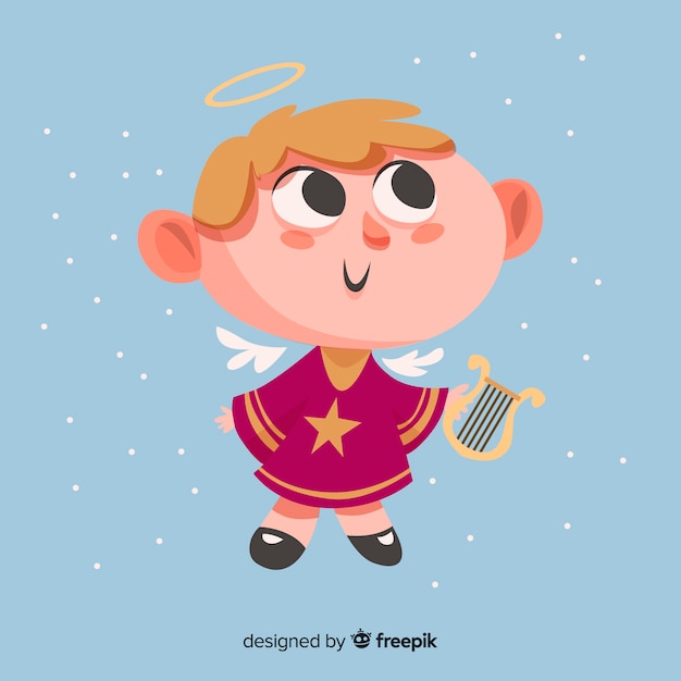 Download Cute christmas angel with flat design | Free Vector