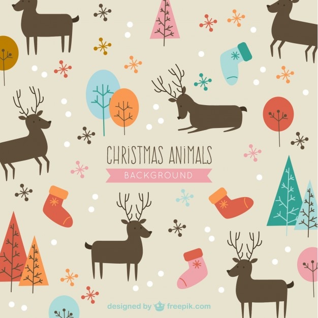 Free Vector Cute Christmas Animals Background