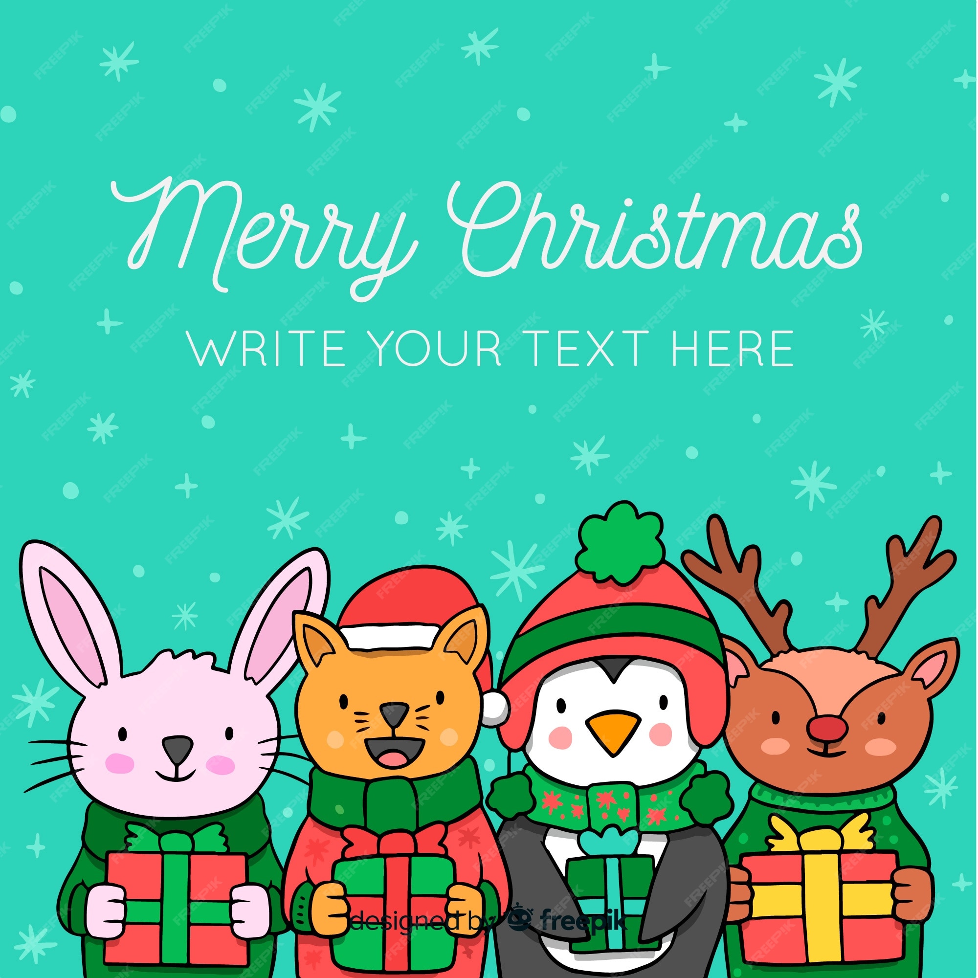 Free Vector | Cute christmas animals background