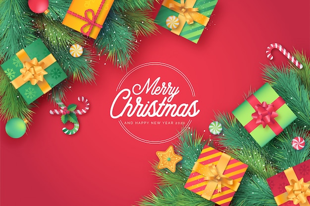 Download Cute christmas card in red background Vector | Free Download
