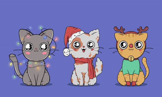 Download Free Vector | Cute christmas cats collection