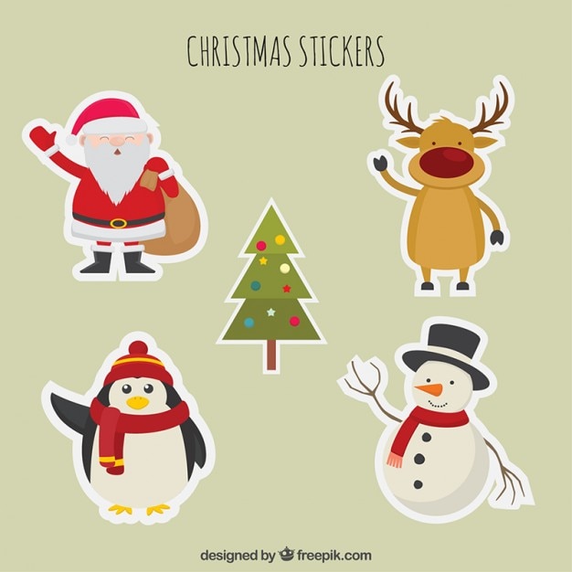 Download Cute christmas character labels pack | Free Vector
