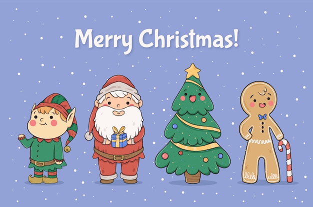 Cute christmas characters collection Free Vector