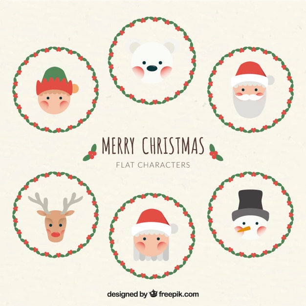 Download Cute christmas characters in flat design Vector | Free ...