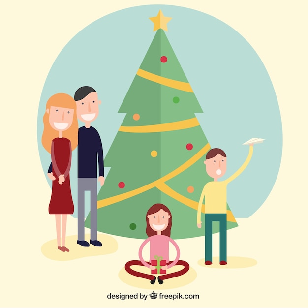 Cute christmas family in flat design