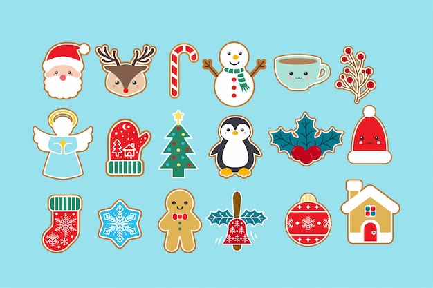 Download Cute christmas icon elements set | Premium Vector