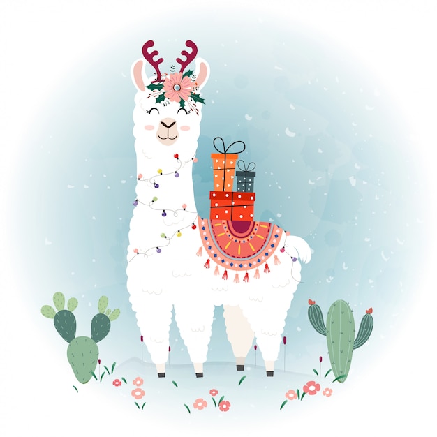 Download Cute christmas llama. Vector | Premium Download