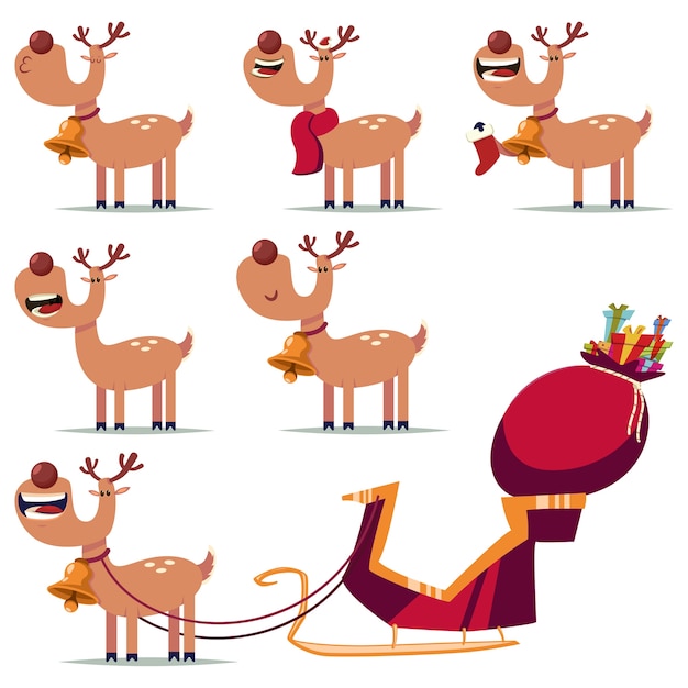 かわいいクリスマスのトナカイの漫画のキャラクターは 白い背景で隔離を設定します プレミアムベクター