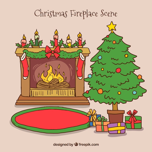 Download Download Vector Cute Christmas Scene Background With Fireplace Vectorpicker SVG Cut Files