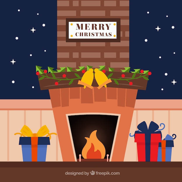 Free Vector | Cute christmas scene background with fireplace