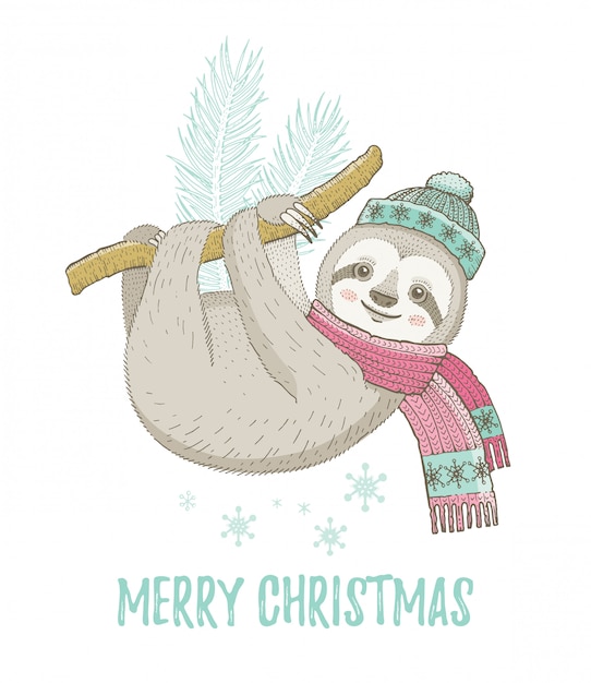 Download Premium Vector | Cute christmas sloth. for greeting card ...