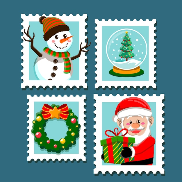 Premium Vector | Cute christmas stamp set in flat design