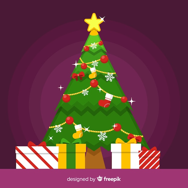 Download Cute christmas tree with presents Vector | Free Download