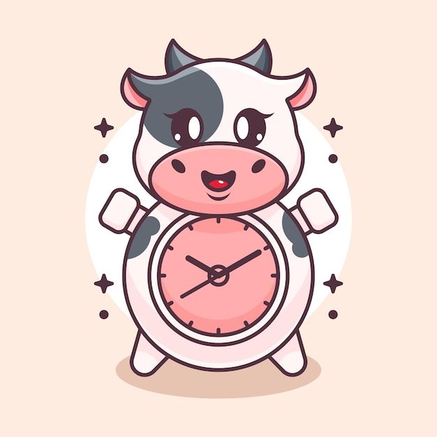 Premium Vector | Cute clock cow cartoon design