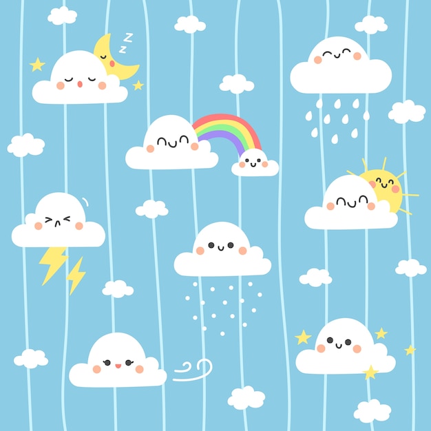 かわいい雲のイラストの背景 プレミアムベクター