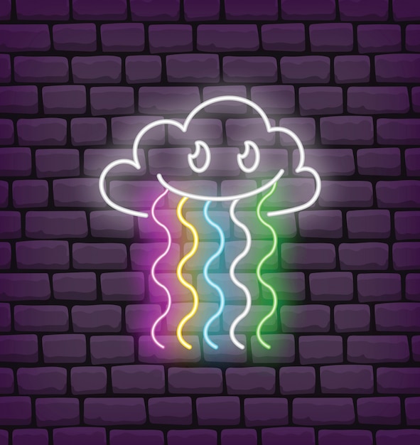 ネオンスタイルのベクトルでかわいい雲虹かわいい プレミアムベクター
