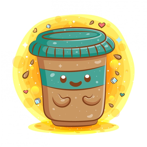 Download Cute coffee cup cartoon kawaii mascot character | Premium ...