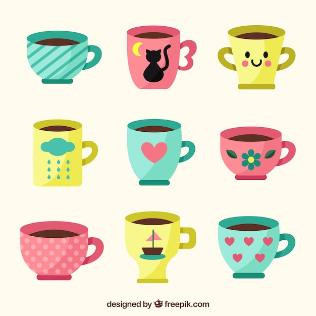 Free Vector | Cute coffee cup collection