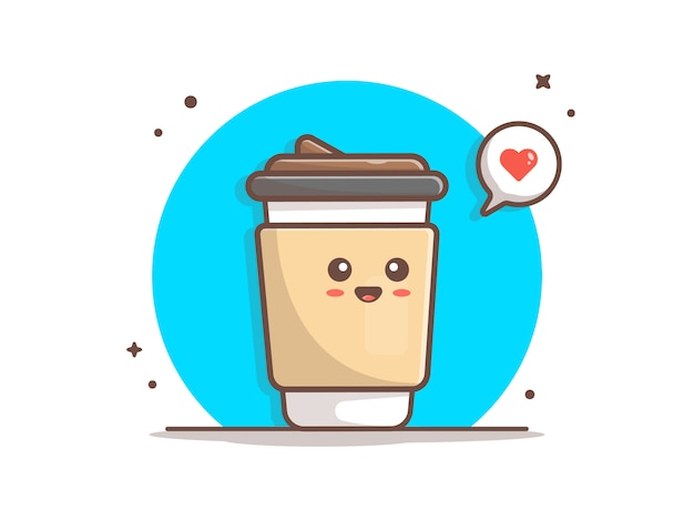Download Cute coffee with love icon illustration | Premium Vector