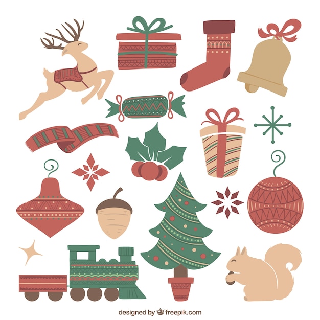 Download Free Vector Cute Collection Of Christmas Elements Illustration PSD Mockup Templates